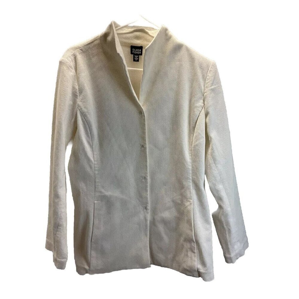 Eileen Fisher Womens‎ Blazer Jacket Topper LG stretch Off white hidden button